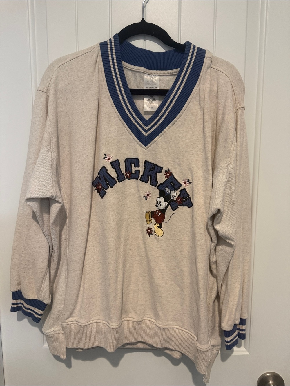 Disney Cream Sweatshirt with Blue Trim and Mickey Graphic